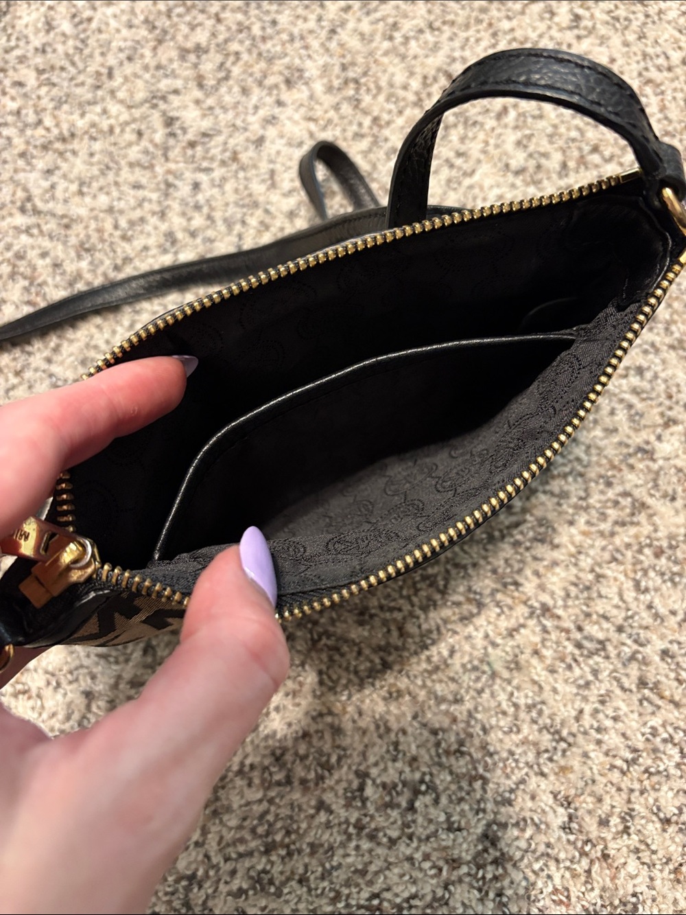 Michael Kors Brown MK Logo Crossbody with Black Sequin Stripe - Picture 3 of 5
